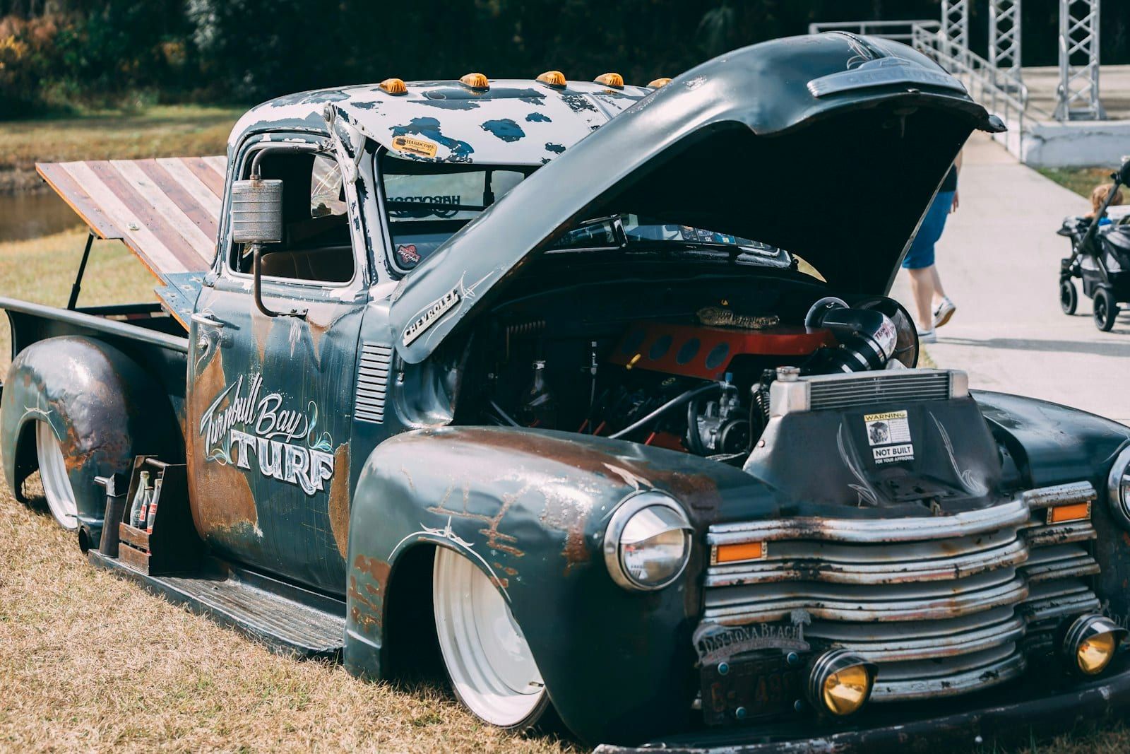 Pickup engine bay — typical install for budget Farbin-class kits